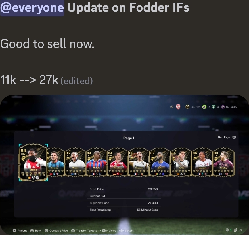 TOTW Fodder sales EA FC 26 Profit sales